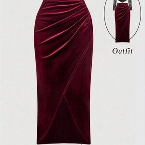 SHEIN Velvet Pencil Skirt in Deep Burgundy